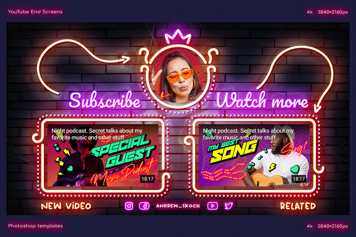 Neon YouTube End Screens, a Social Media Template by Andrew Skoch Design (Photo 14 of 18)