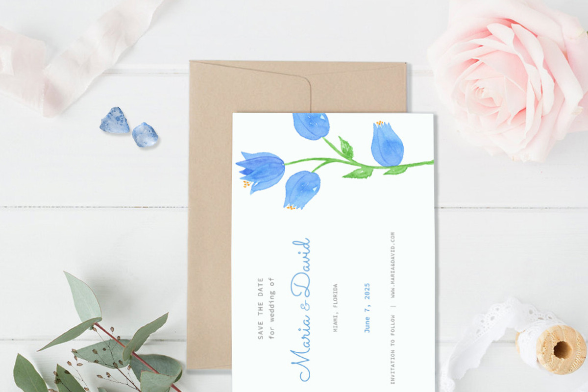Bellflower Watercolor Wedding Suite, a Stationery Template by Love Design (Photo 4 of 15)