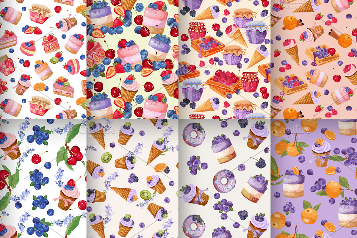 Berry & Pastry Seamless Patterns Set, a Pattern Graphic by artdemidova (Photo 1 of 12)