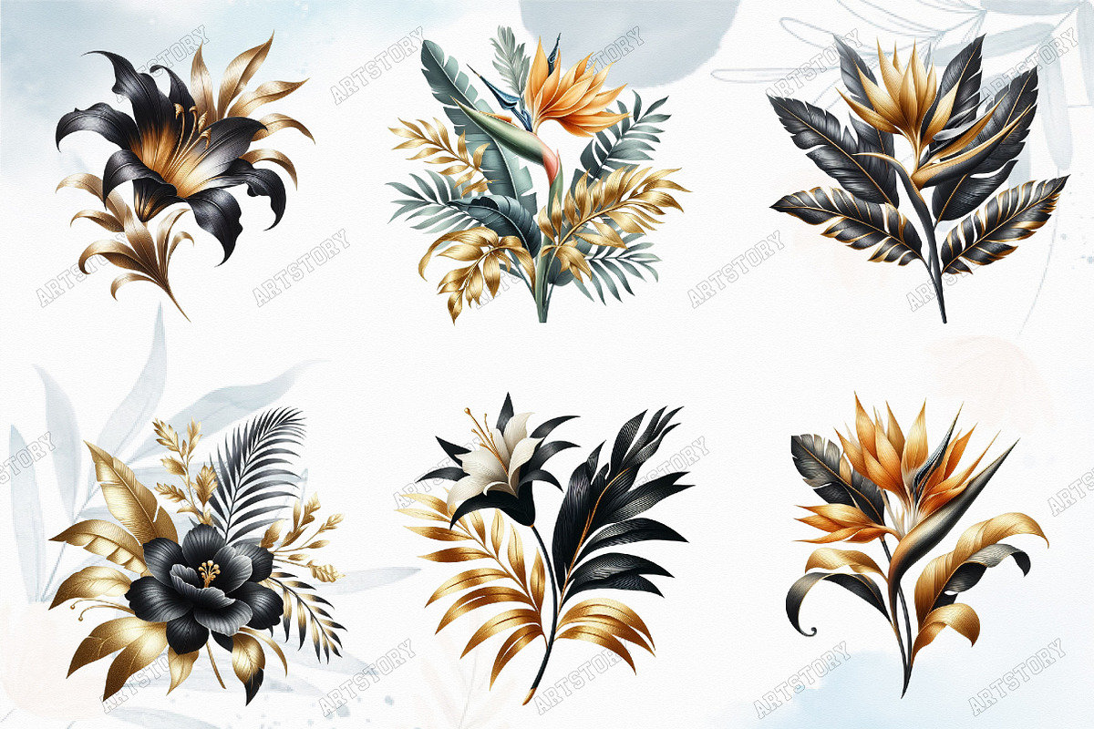 Black and Gold Tropical Clipart, a Graphic by designcity5 (Photo 3 of 5)