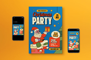 Blue Flat Christmas Party Flyer Set, a Flyer Template by graphicook