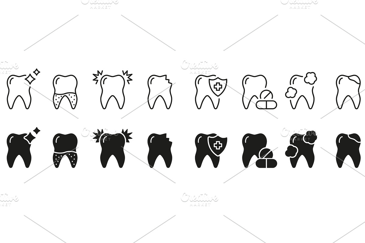 Dental Care Silhouette and Line Icon, an Object Illustration by Gentle Studio
