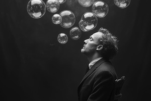 A psycholinguist man in a suit sits on a chair with his eyes closed, surrounded, a Person Photo by Textures & Backgrounds