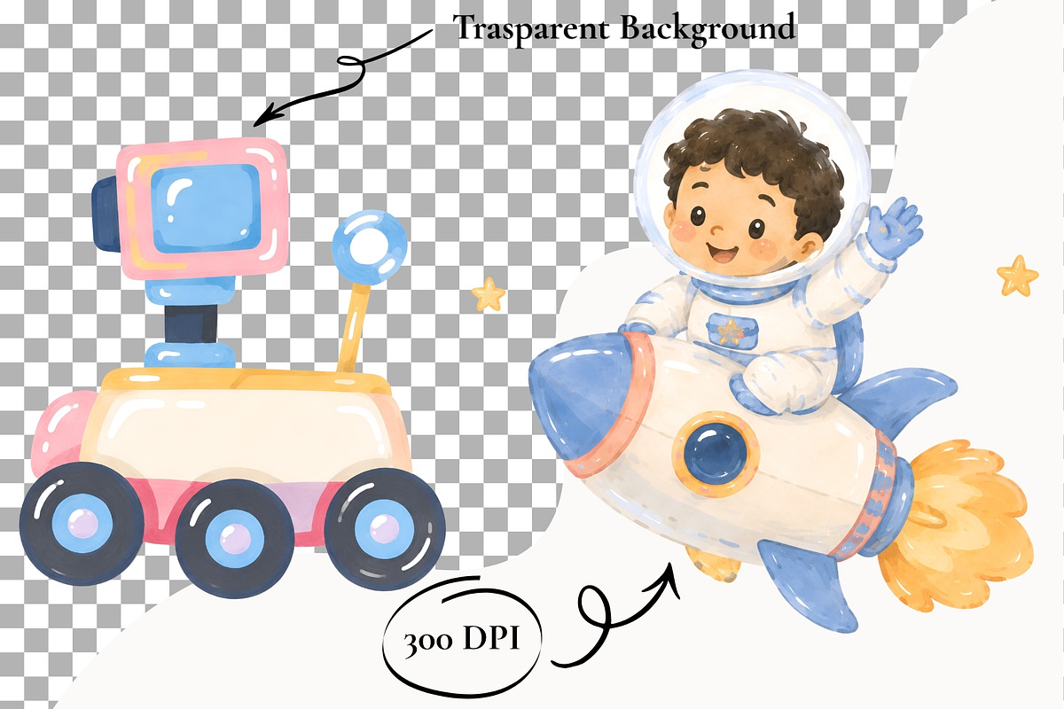 Outer Space Clipart Kids Astronauts, an Object Illustration by SugarCloudStudioArt (Photo 2 of 6)