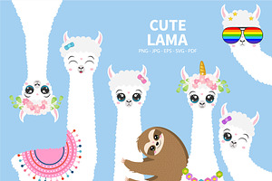 Cartoon Kawaii Llama Illustration