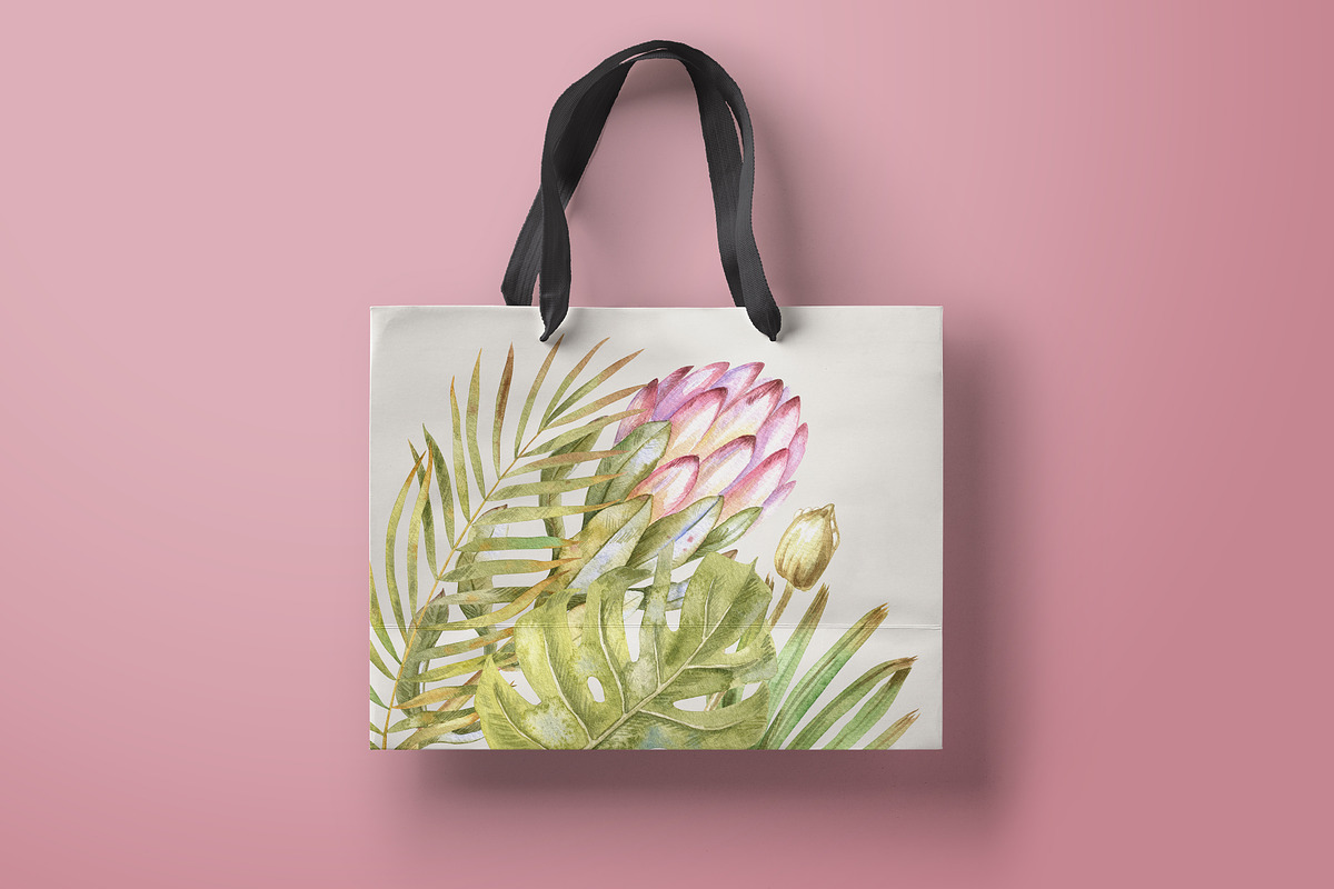 Watercolor Tropical Leaves & Flowers, an Illustration by babenkoirusa (Photo 15 of 17)