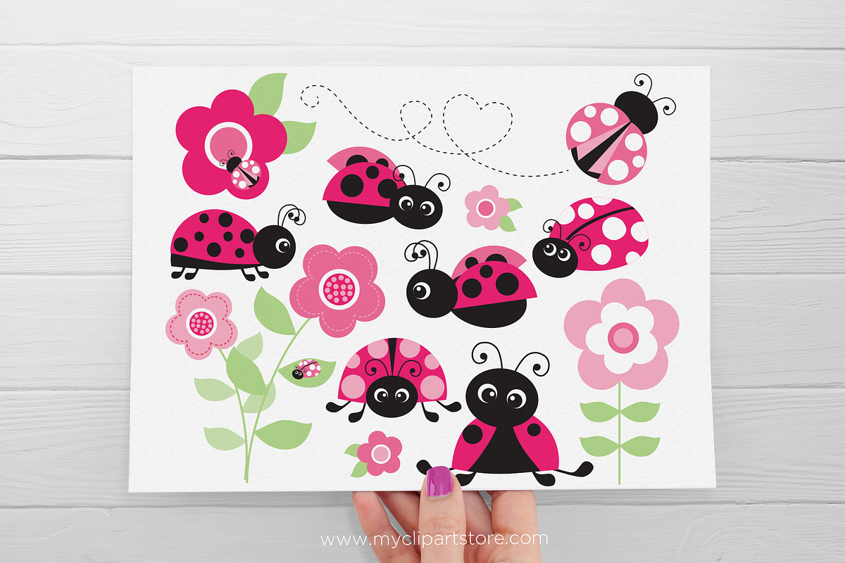 Pink Ladybugs Clipart, Spring, SVG, an Animal Illustration by MyClipArtStore (Photo 2 of 4)