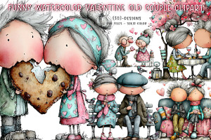 funny watercolor valentine old coupl, an Illustration by CreationArt