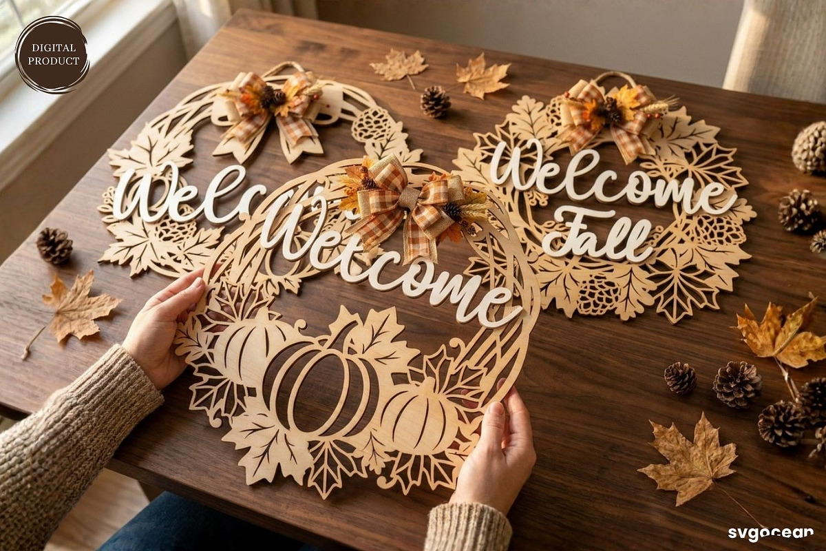 Welcome Fall Door Sign SVG Bundle, a Decorative Illustration by svgocean (Photo 2 of 11)