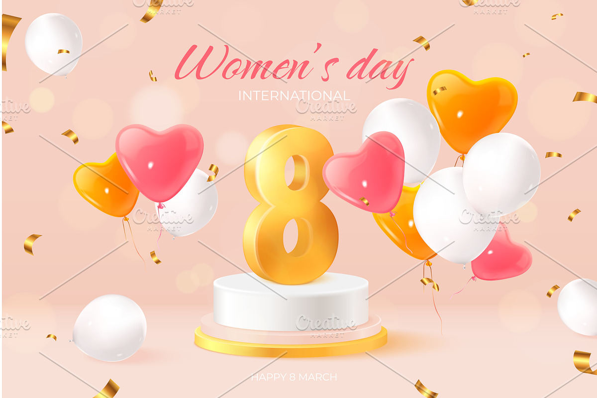 Women day balloons. 8 march, an Illustration by Stock-Smart-Start