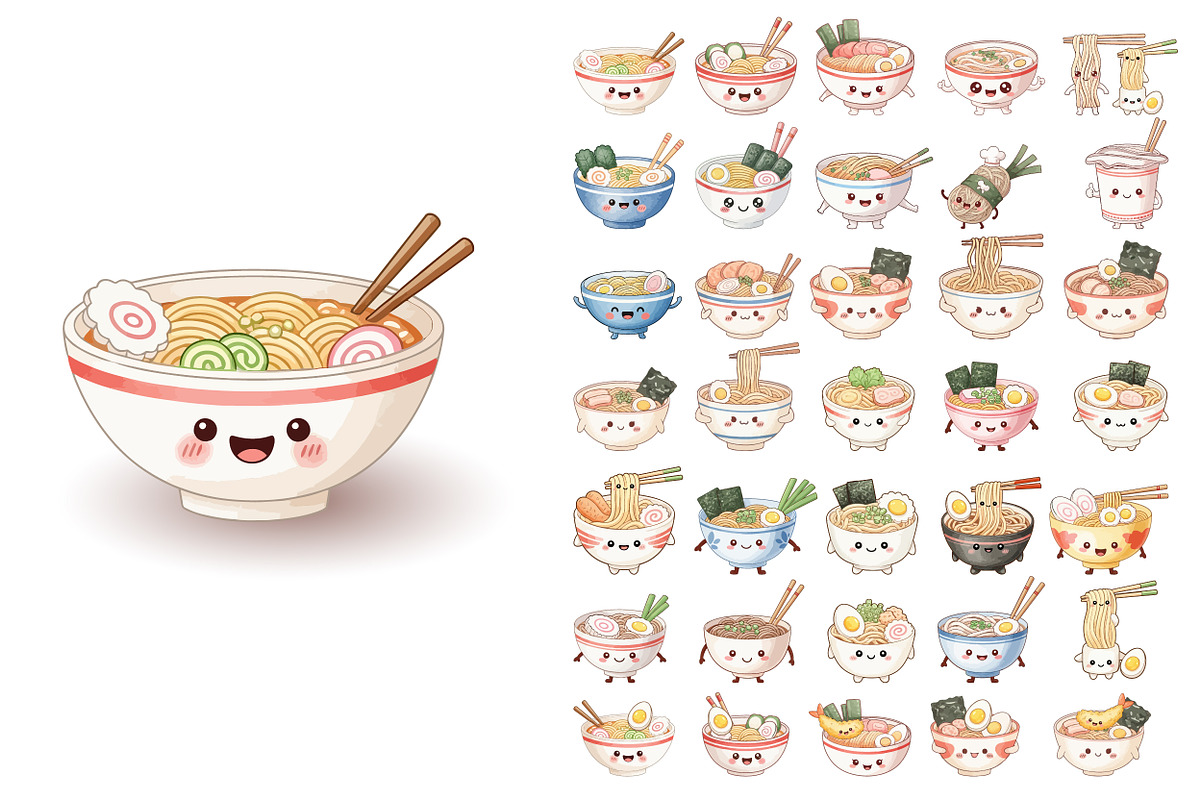 Kawaii Ramen Characters. Clipart, a Food Illustration by OtpirusGraphic (Photo 2 of 4)