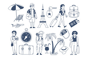 Doodle travelling people and, an Illustration by LadadikArt