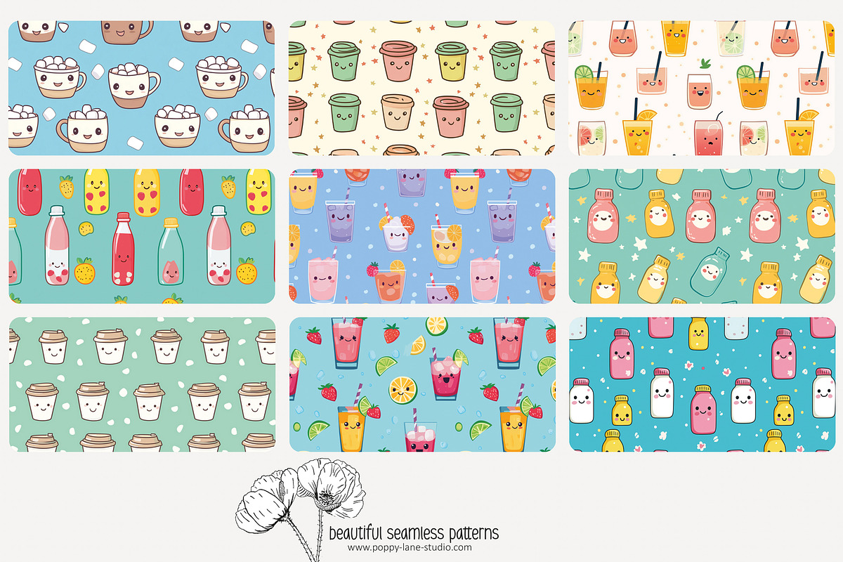 70 kawaii drinks seamless pattern, a Pattern Graphic by Poppy Lane Studio (Photo 6 of 10)
