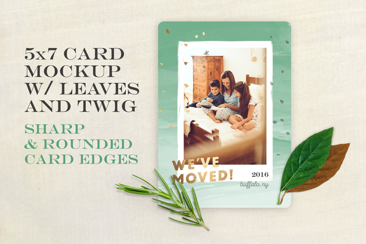 Card Mockup w/ Leaves and Twig, a Print Template by Hype Your Prints (Photo 1 of 4)