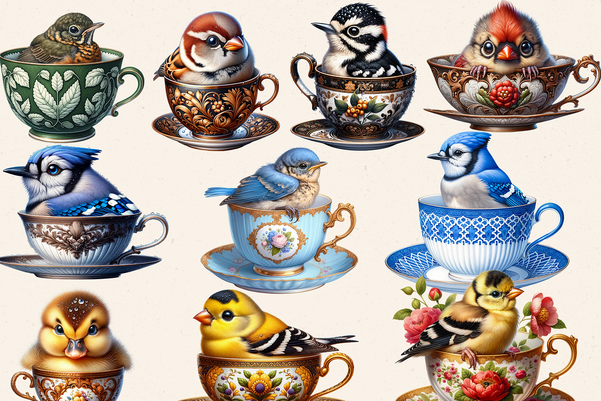 BIRDS IN TEACUP CLIPART PACK, an Animal Illustration by Daring Digies (Photo 2 of 7)