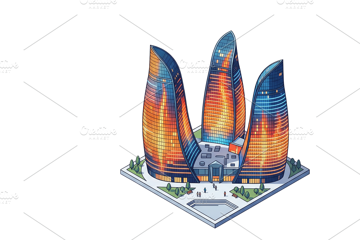 Baku Flame Towers - PNG Isometric 3D, an Object Illustration by Nurlan's shop (Photo 1 of 3)