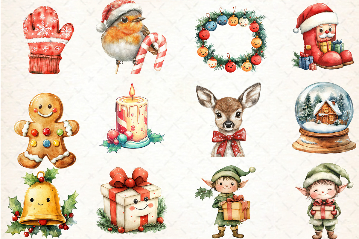 Cute Christmas Clipart, Png, an Illustration by DreamCafeArt (Photo 2 of 7)
