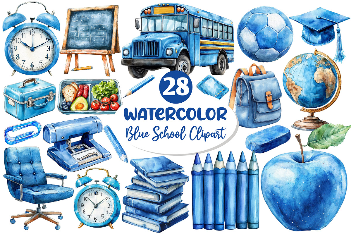 Blue School Clipart PNG, an Illustration by Dream Creation (Photo 1 of 4)