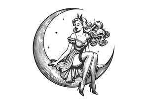 Pin-up Girl With Crescent Moon