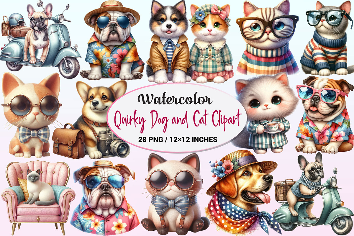 Quirky Dog and Cat Clipart, a Graphic by CitraGraphics (Photo 1 of 4)