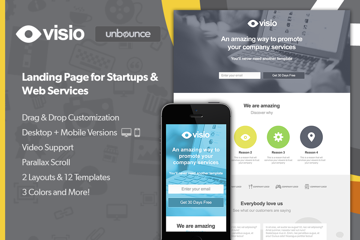 Visio Unbounce Landing Page + PSD, a Landing Page Template by LanceMedia (Photo 1 of 5)
