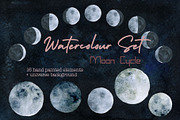 Watercolor Set Moon Phases, a Texture Illustration by paperlions (Thumbnail 1 of 5)