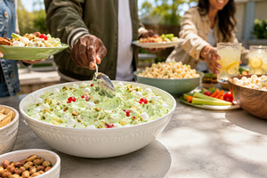Jello salad at outdoor picnic with g, a Photo by Dvoevnore photos