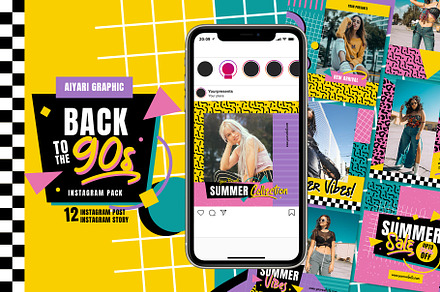 Back to 90s Instagram Pack, a Social Media Template by Aiyari Graphic