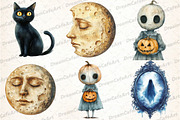 Vintage Creepy Halloween Clipart, an Illustration by DreamCafeArt (Thumbnail 4 of 7)