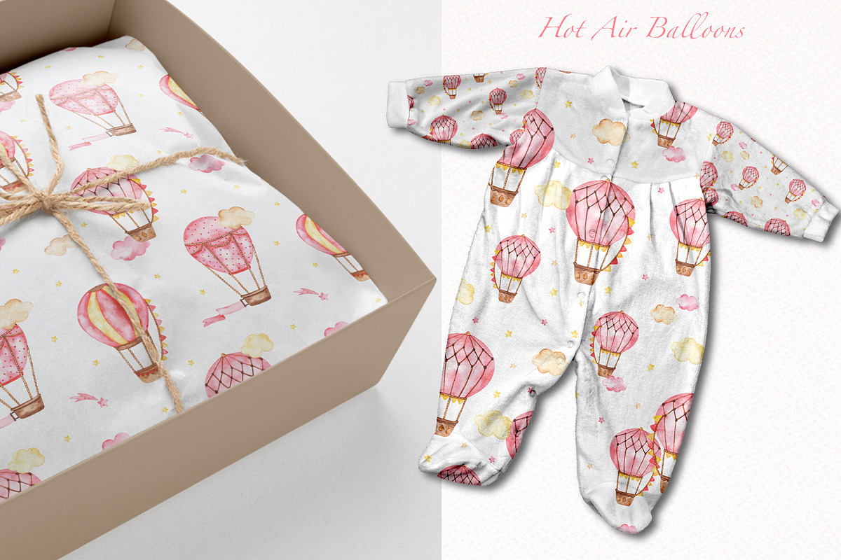 Hot air balloon pink watercolor, a Transportation Illustration by Marina Ermakova (Photo 8 of 9)