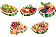 Watermelon Boat with Fruit Clipart, an Illustration by Pixels.Craft (Thumbnail 9 of 9)