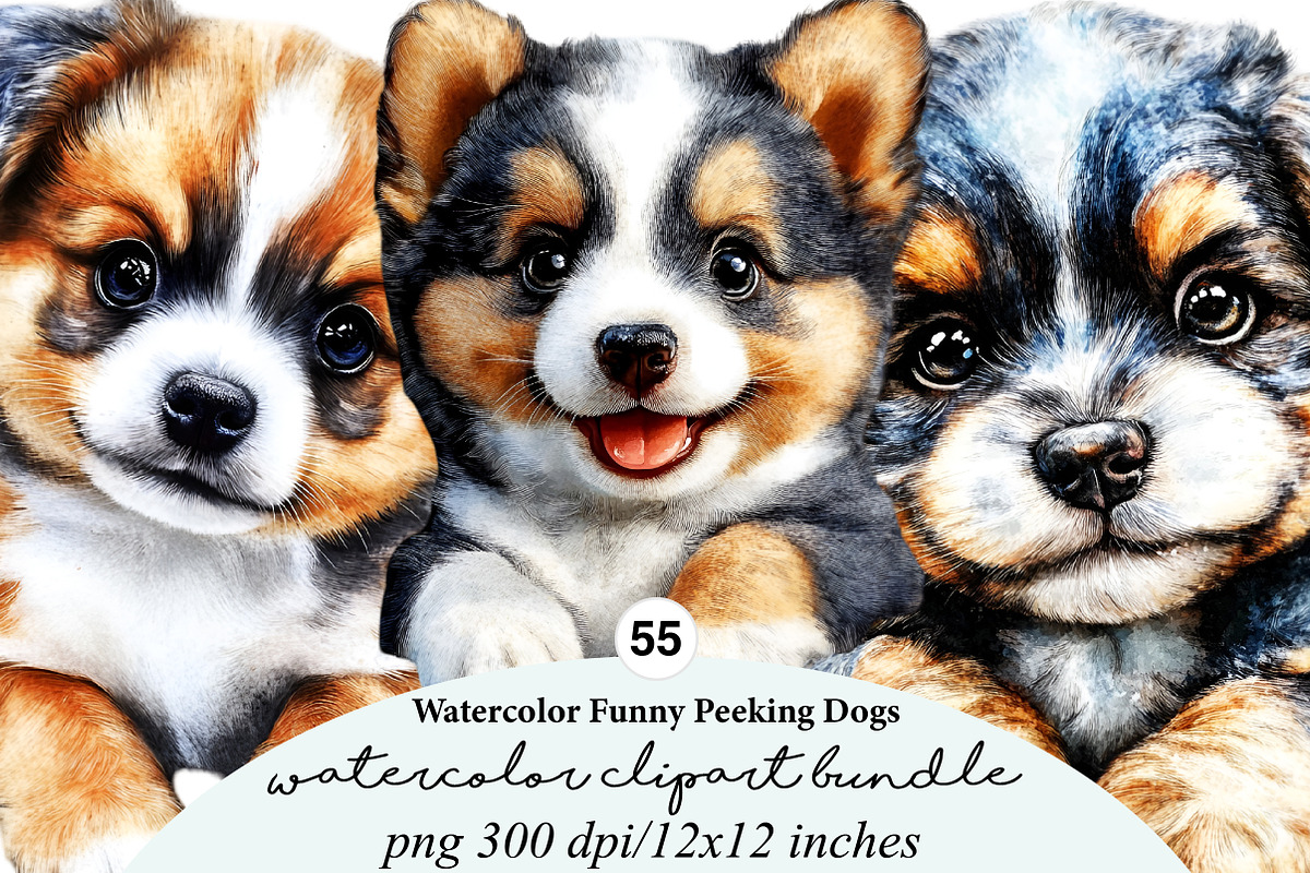 watercolor funny peeking dogs clipar, an Illustration by GatewayDesign (Photo 1 of 9)