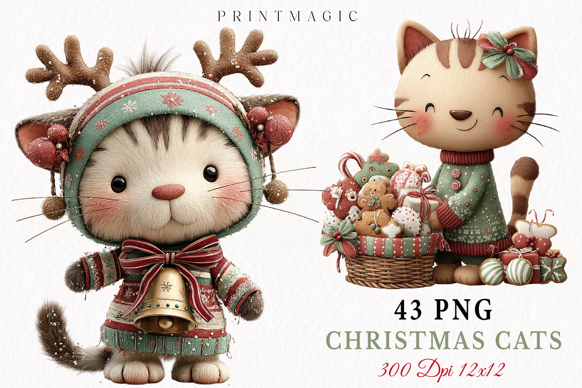Christmas Cats Clipart Bundle, a Seasonal Illustration by fashionaddict (Photo 1 of 7)