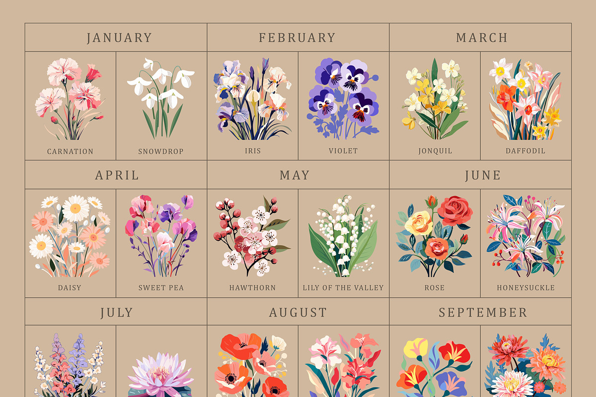 Birth Month Flower Market Wall Art, an Object Graphic by Olya Creative (Photo 2 of 12)