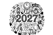 Happy New Year 2027 Hand Drawn SVG, an Object Graphic by SketchArtStudio (Thumbnail 3 of 3)