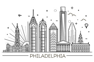 Philadelphia. Pennsylvania USA, an Outline Icon by Tettygreen