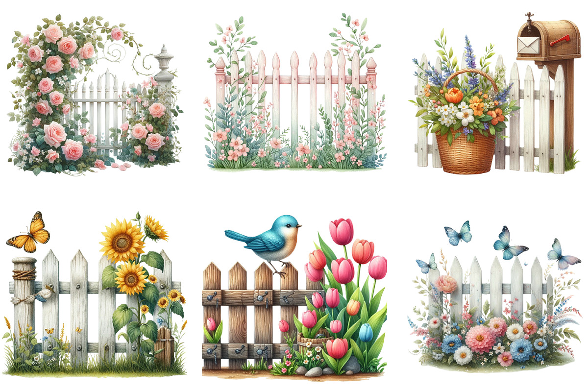 Spring Fences Clipart Bundle, an Illustration by DreamArtGraphic (Photo 3 of 4)
