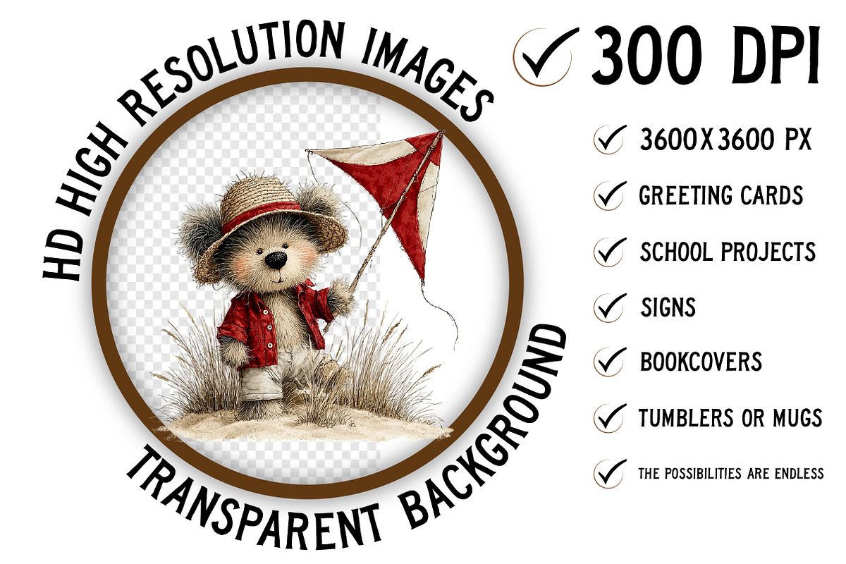 Whimsical Summer Teddy Bear Clipart, an Illustration by Craft Nest (Photo 2 of 11)