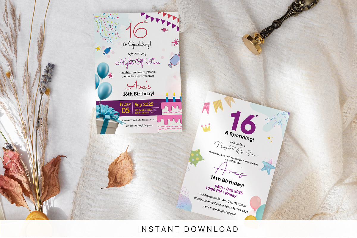 Editable 16 Birthday Invitation, an Invitation Template by Snapybiz (Photo 1 of 9)