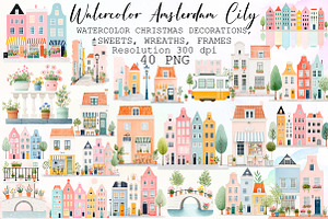 Watercolor Amsterdam City Clipart Se, an Illustration by Sublimation Artist