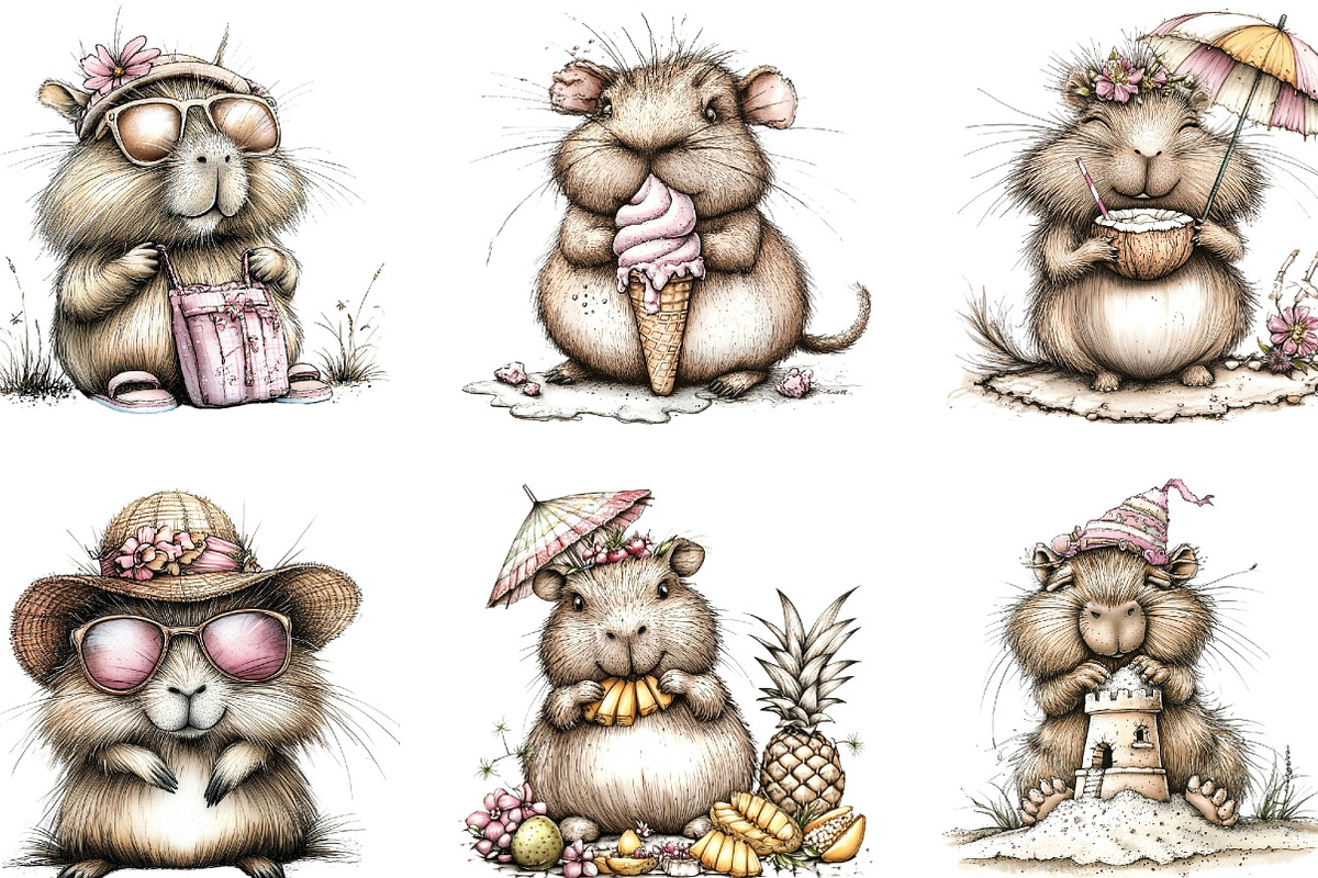 Whimsical Summer Capybara Clipart, an Illustration by Designking (Photo 4 of 5)