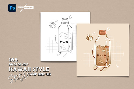 Photoshop Sketch Kawaii Stamp Brush, a Brush Add-On by MISTstudioDesign