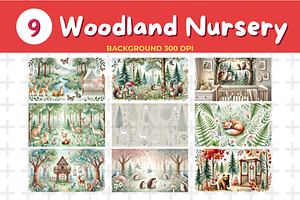 Watercolor Woodland Nursery Backgrou, an Education Illustration by John_Walker