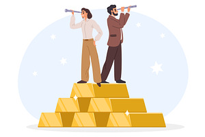 Man and woman with telescopes, a Finance Illustration by Vectorbuum