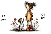 Whimsical Floral Girl and Puppy, an Animal Illustration by GiraffeCreative (Thumbnail 16 of 20)