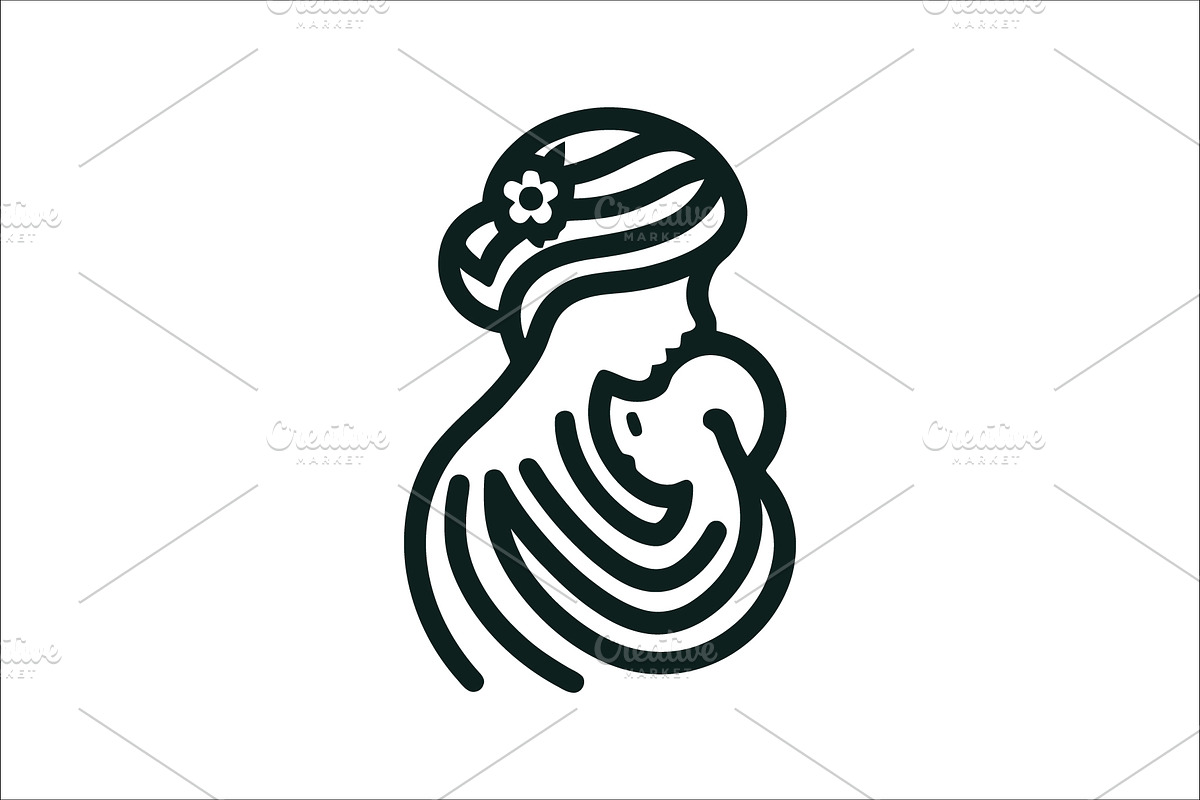 Line Drawing of Mom and Baby, a Branding & Logo Template by Vectorium Studio