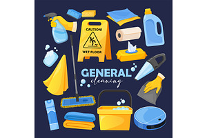 Cleaning equipment icons collection, a Work Illustration by Elen_Art