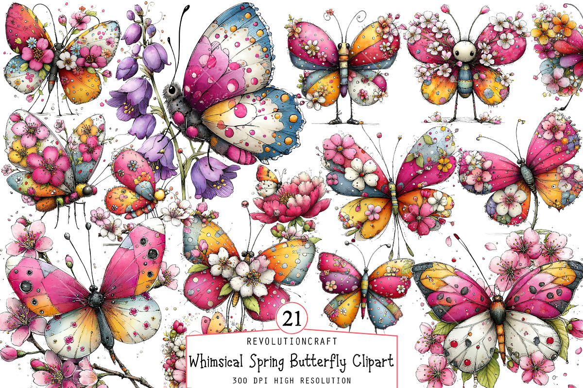 Whimsical Spring Butterfly Clipart, an Illustration by OK Design (Photo 1 of 6)