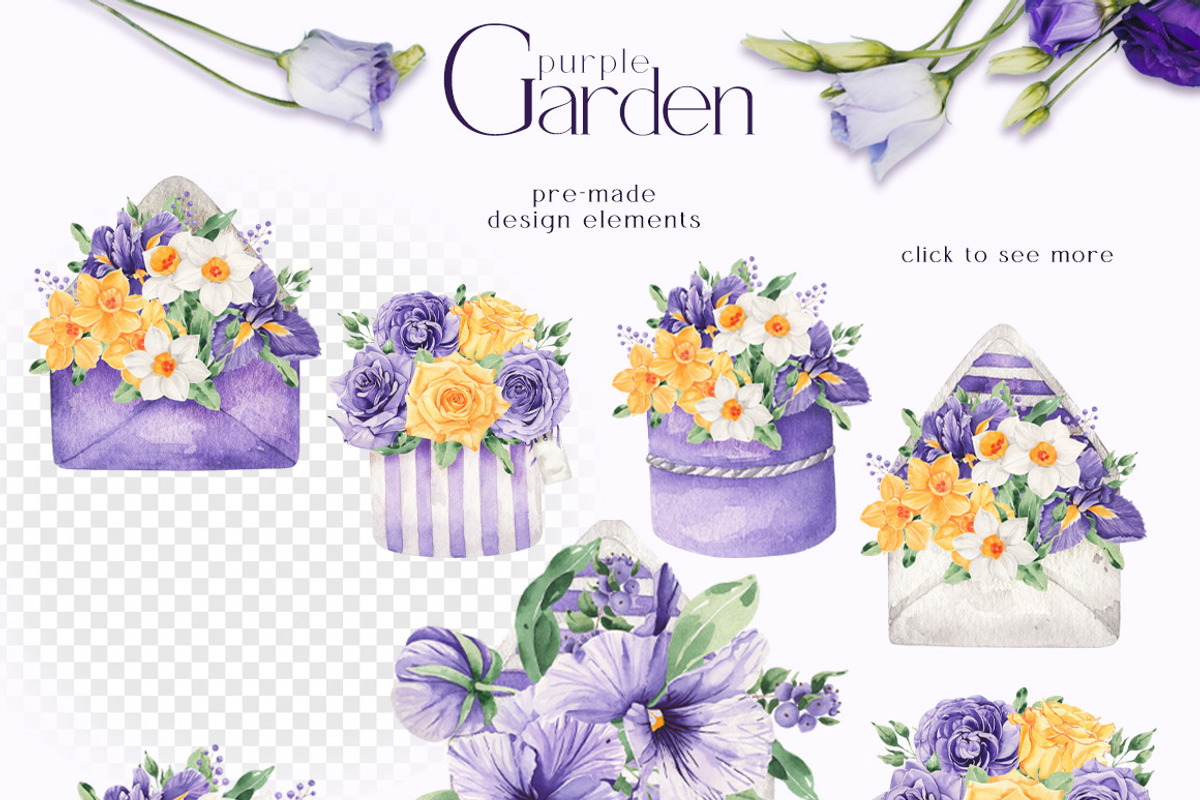 Watercolor Flowers Set Purple Garden, a Decorative Illustration by ViktoriyaD (Photo 3 of 14)