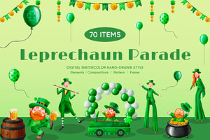 Leprechaun Parade Watercolor, a Seasonal Illustration by CreativeValuation
